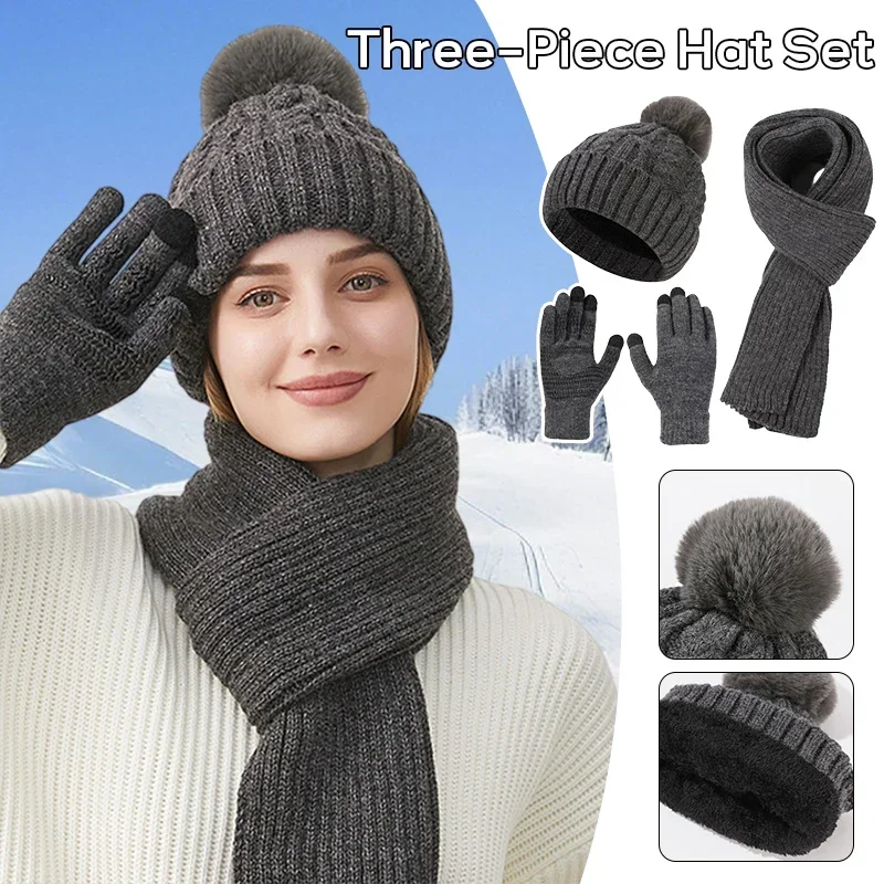 new-year-christmas-red-hat-scarf-gloves-3-pieces-set-autumn-winter-outdoor-windproof-warm-knit-muffler-hats-and-caps-for-women