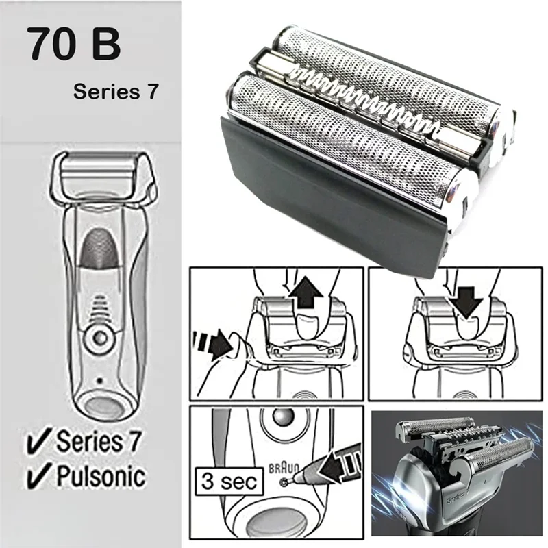 Cuchilla de cabezal de repuesto para afeitadora de lámina 70B 70S para afeitadora Braun Series 7, 720, 720S-3, 720S-4, 720S-5 720, 730, 9565, 9566