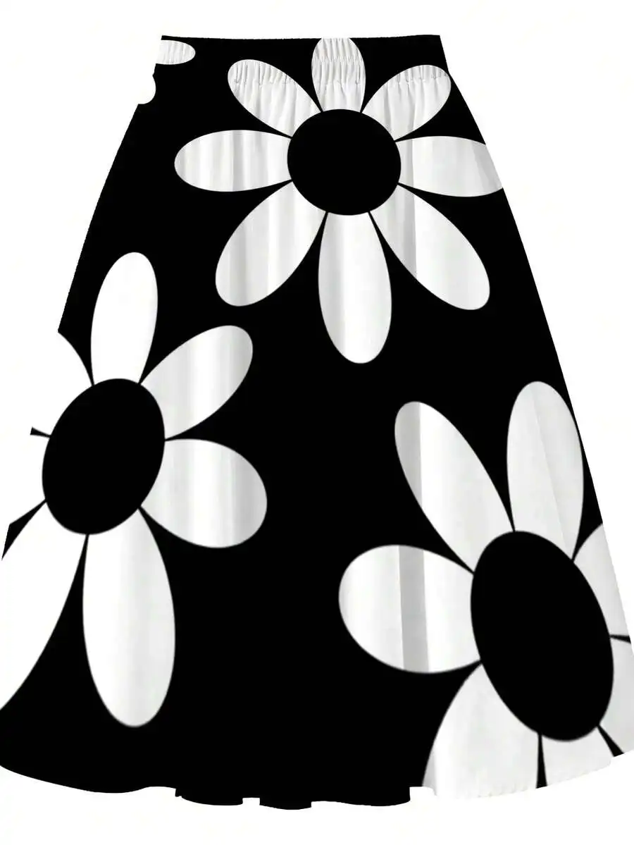 

Oversized Womens Daisy Print Midi Skirt For Casual And Party Wear