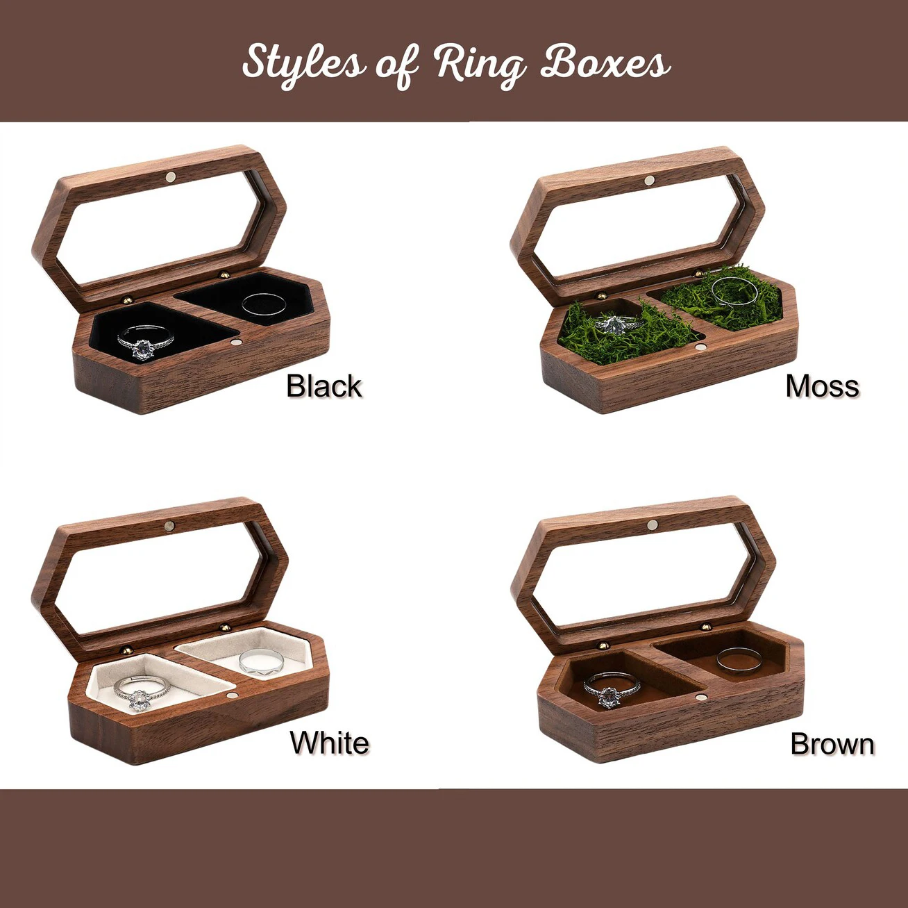 Caja de anillo de madera de nogal personalizada, soporte de anillo de compromiso y boda grabado personalizado, regalo para parejas, novias y novios