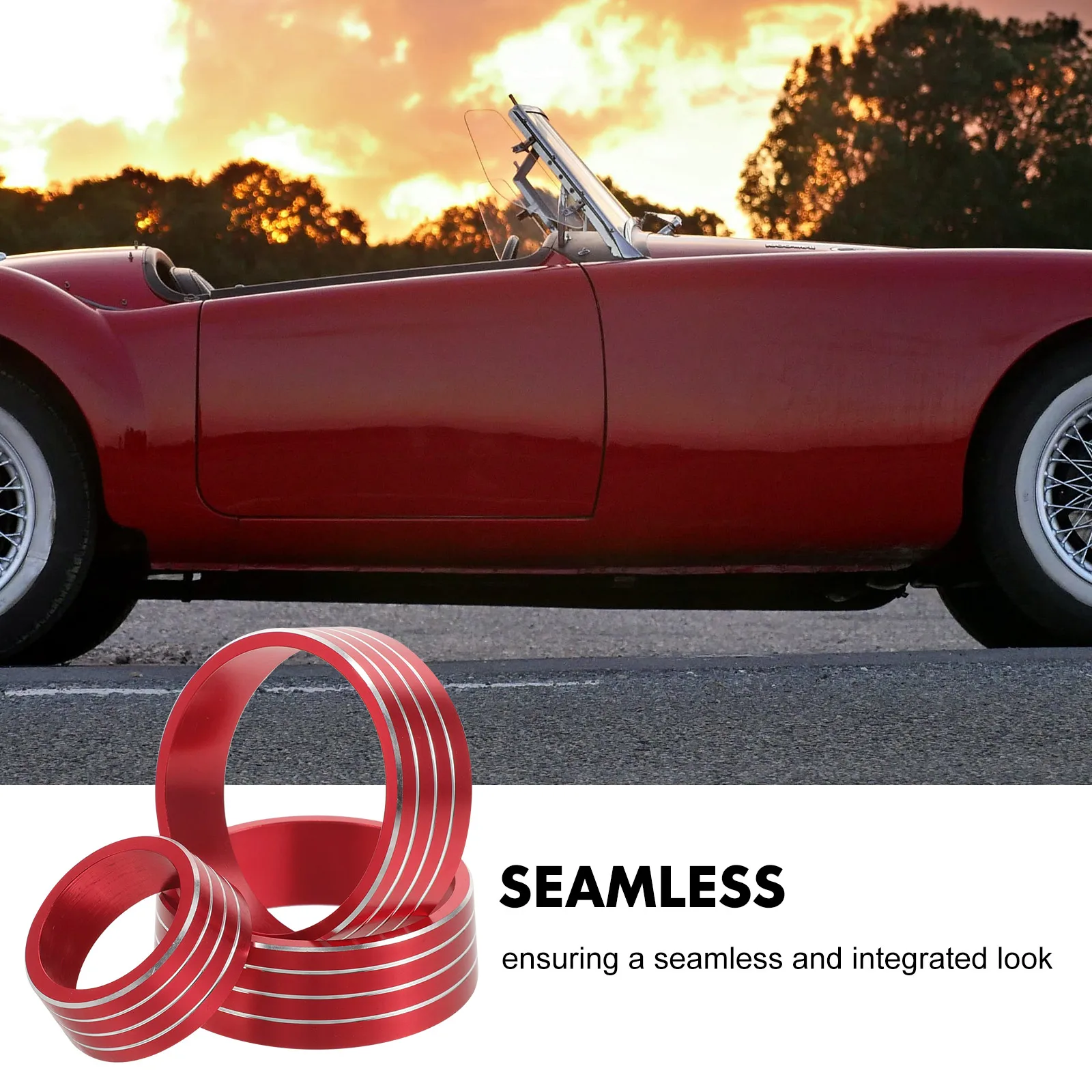 

3pcs Air Conditioning Knob Decorative Ring Car Interior Button Covers Aluminum Alloy Fade Resistance Simple Installation