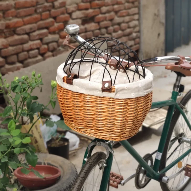 Pet Basket Storage Iron Crafts with Lid Bicycle Willow Weaving