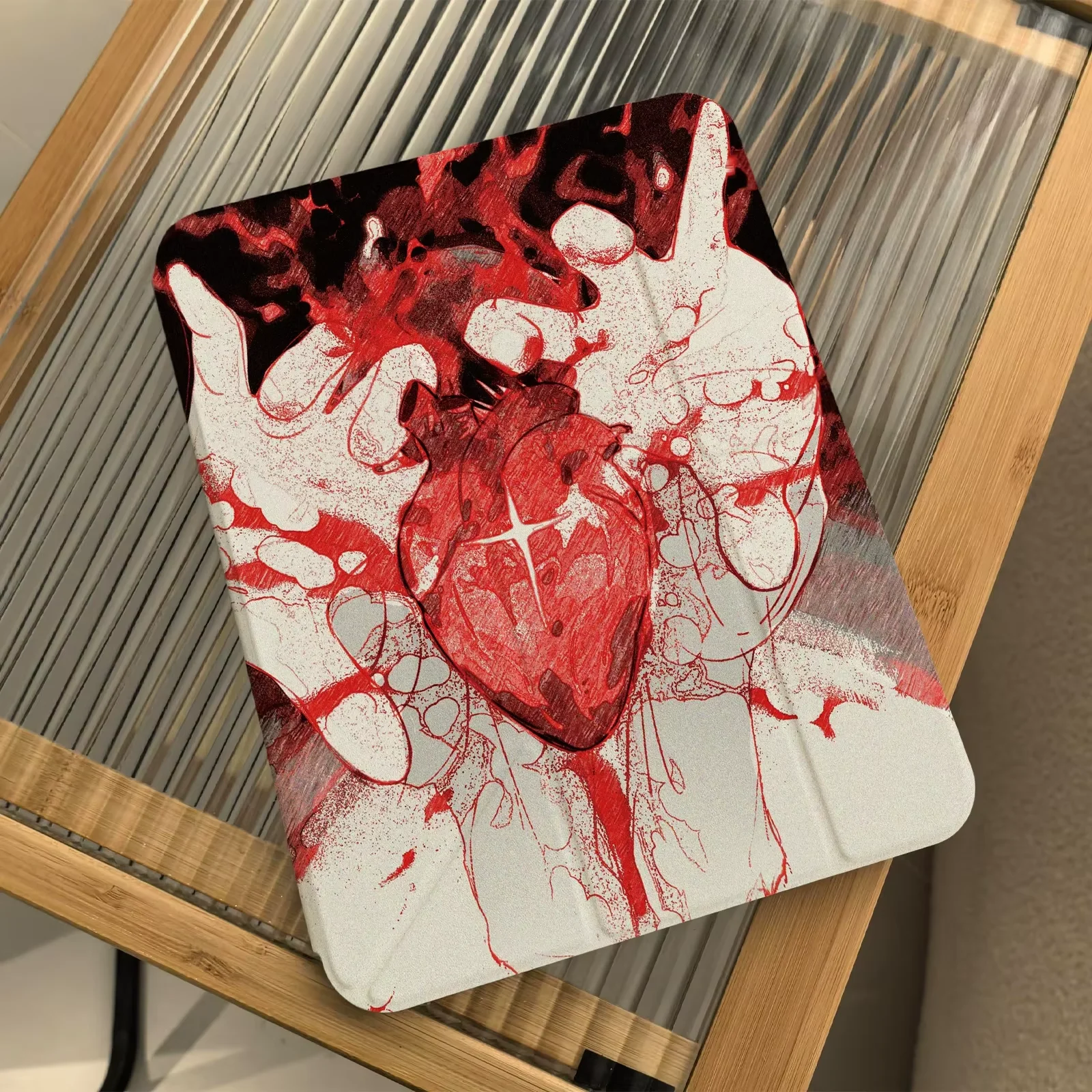 Dark Wind Red Heart For iPad Pro Air mini 6 5 4 3 2 1 11th 10th 6th 5th M5 M4 2025 A17 Pro A16 Foldable Y+3 Tablet Case Soft