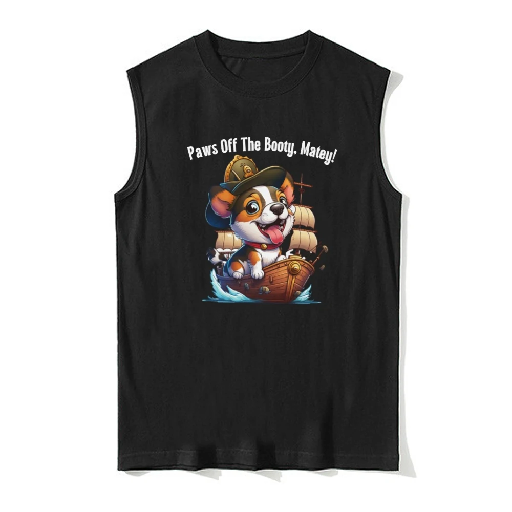 Paws Off The Booty, Matey! Funny Cute Puppy Dog Lovers Vest 100% Cotton O-Neck Tanktops Casual Mens Sleeveless T-shirt