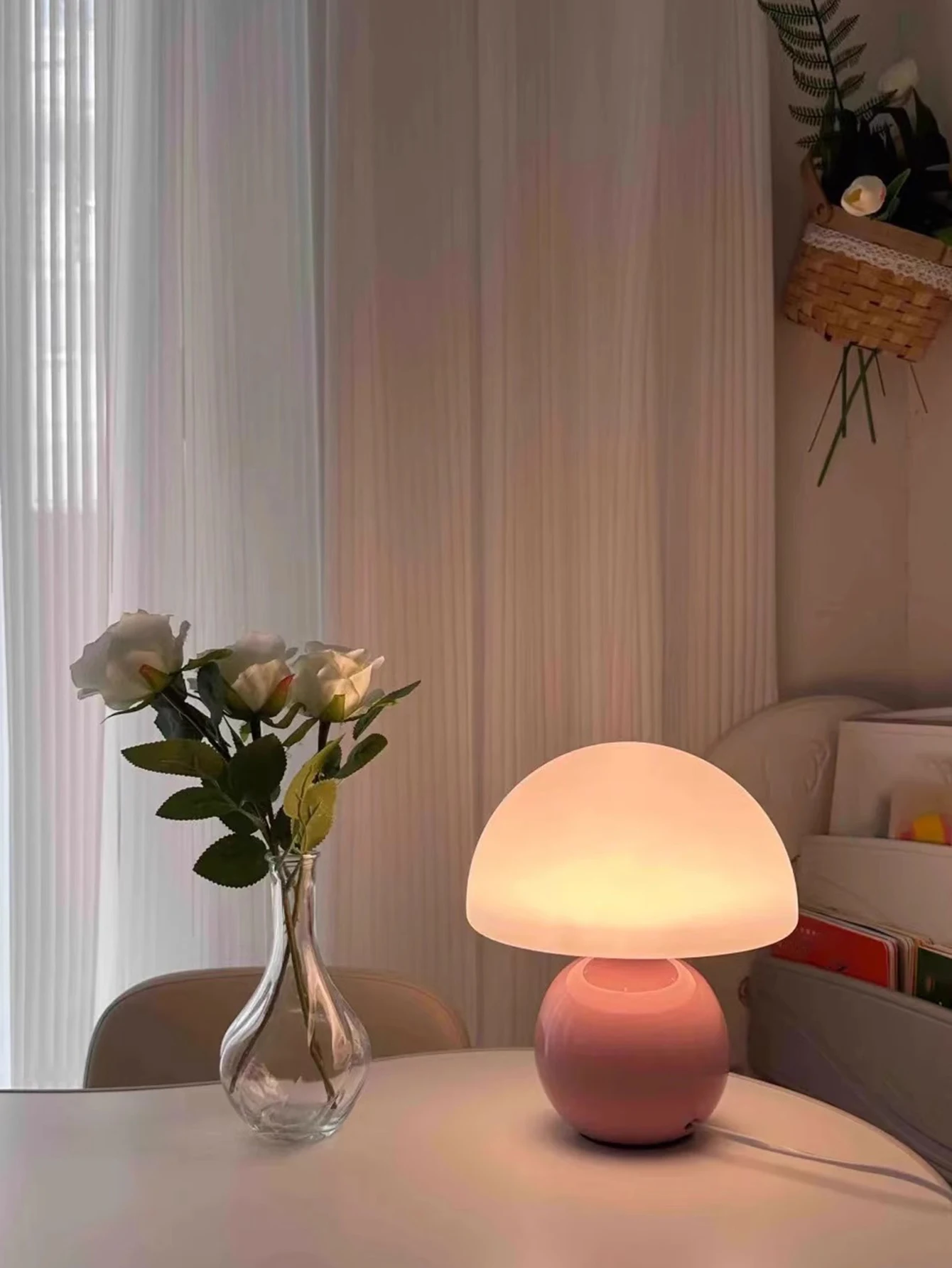 A pink/orange/red/white/beige USB socket decorative table lamp for room light decorative lamp, night light, desk light.