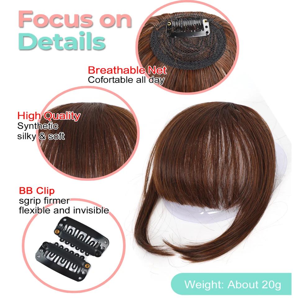 Flequillo sintético con clip, flequillo grueso para mujer, resistente al calor 3