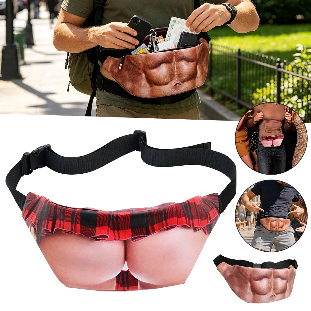 Funny Dad Bod Money Belt Bag Men Travel Bags Flesh Color Creative Fanny Pack Beer Fat Belly Bum Pouch Waist Bag Festival Cosplay
