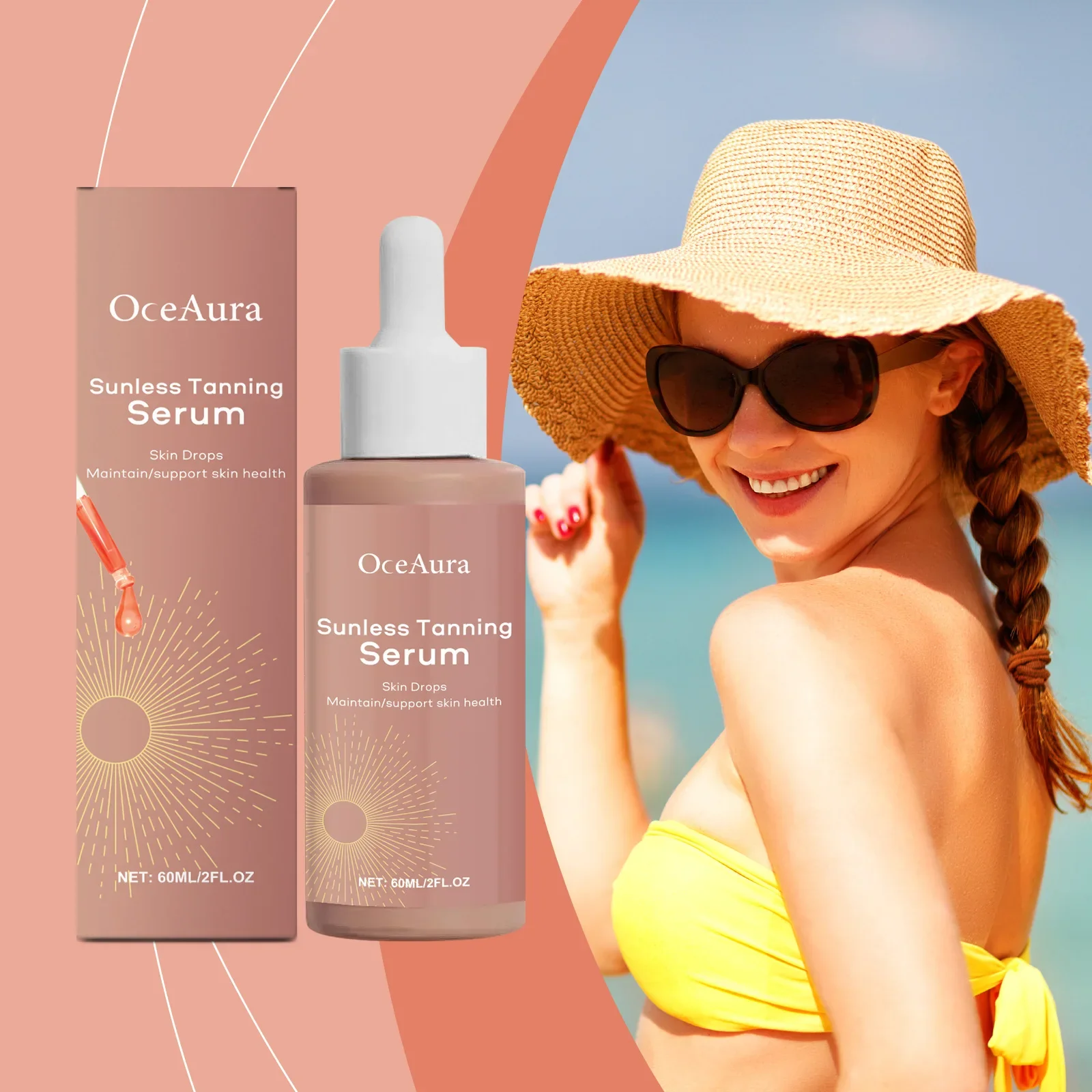 OceAura Sunless Tanning Serum Herbal Summer Beach Enhance Tanned Wheat Skin Body Moisturizing Skin Care Drops