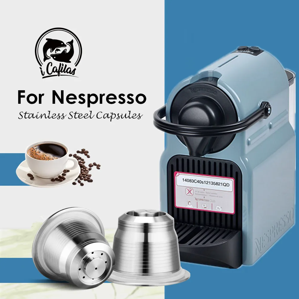 

Compatible with Nespresso Stainless Steel Refillable Coffee Filter Reusable Coffee Capsule with Tamper Disposible Paper Filter