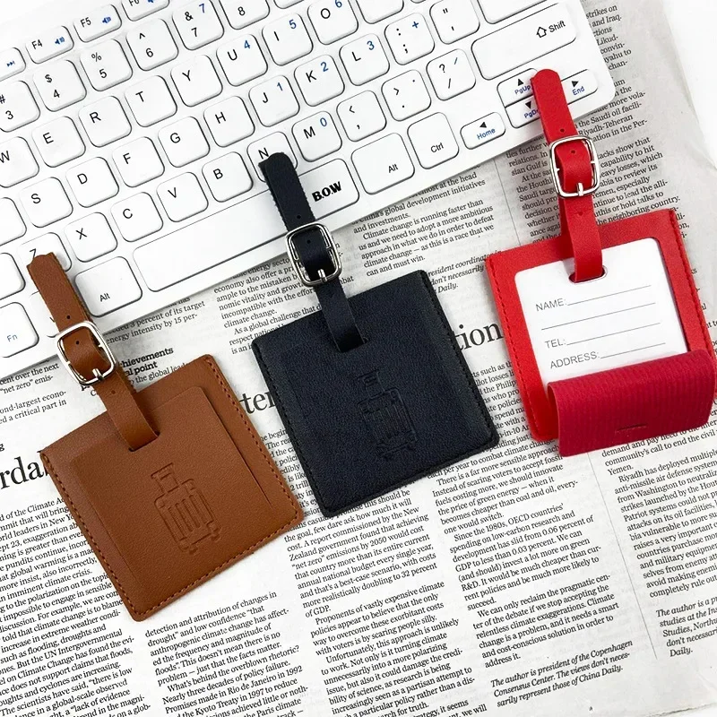 

1pc Suitcase Tag Holiday Accessories Travel PU Leather Square Cute Luggage Tag Name ID Label Boarding Pass Luggage Tags