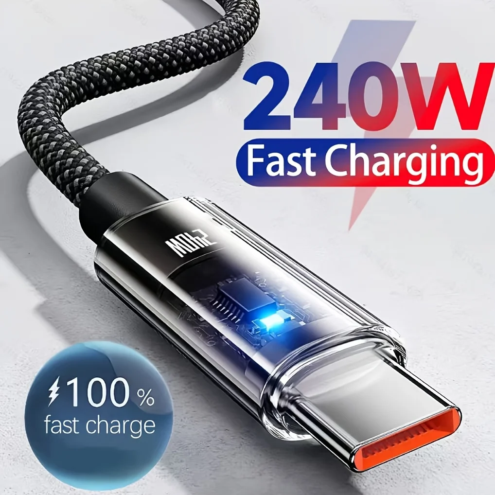 240W Nylon USB Type C Super Fast Charging Cable For iphone 16/17 For Samsung Xiaomi Huawei Honor LED Digital Display USB C Charg