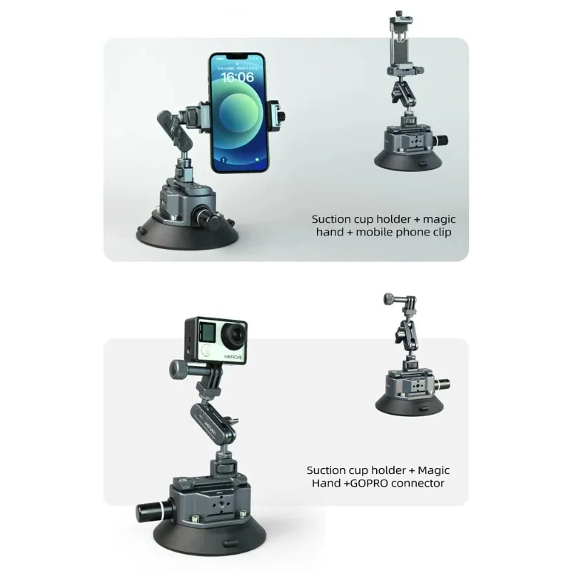 For Gopro 12 11 10 9 Insta360 DSLR Action Camera W NATO 1/4" 3/8" NEW Hand Pump Car Suction Cup Phone Action Camera Holder - Image 2