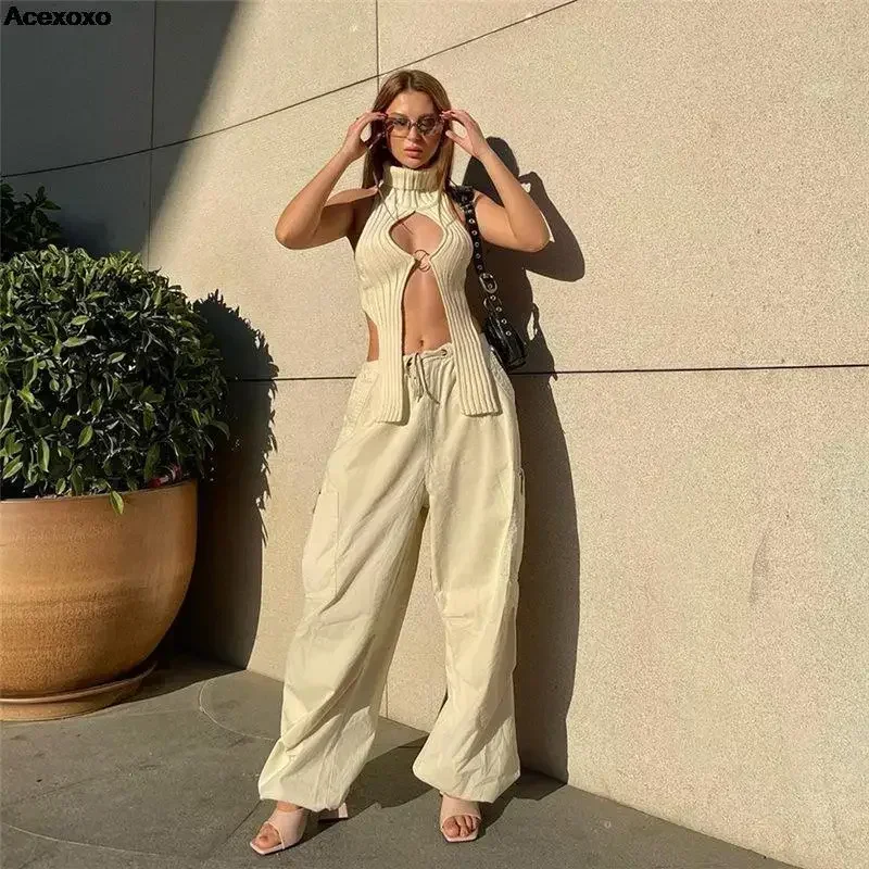 

2023 summer new women's fashion casual knitting hollow sleeveless solid color slim through thin casual coat