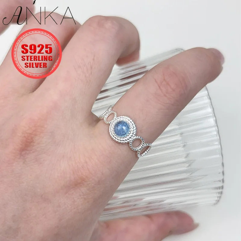 S925 Sterling Silver  Ring Aquamarine Ring for Women, Dainty Lace Beaded Edge Fairy Core Jewelry Gift кольцо plata 925 anillos