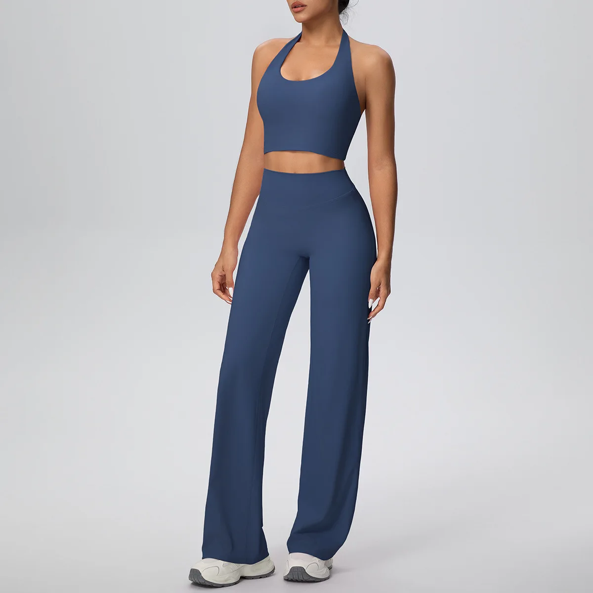 

Матовый жилет с лямкой на шее, спортивный костюм для йоги с высокой талией для фитнеса, комплект широких брюк с открытой спиной, одежда для бега, тренировочная одежда, костюм для йоги в тренажерном зале