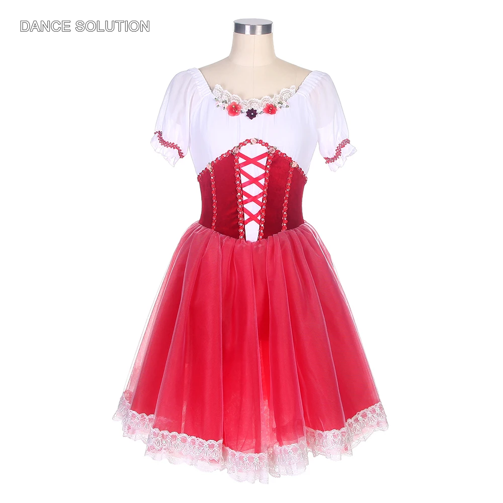 

Short Sleeved Ballet Dance Dress Red/Pink/Blue Romantic Ballet Tutu Skirt Stage Performance Costumes for Women & Girls 22046