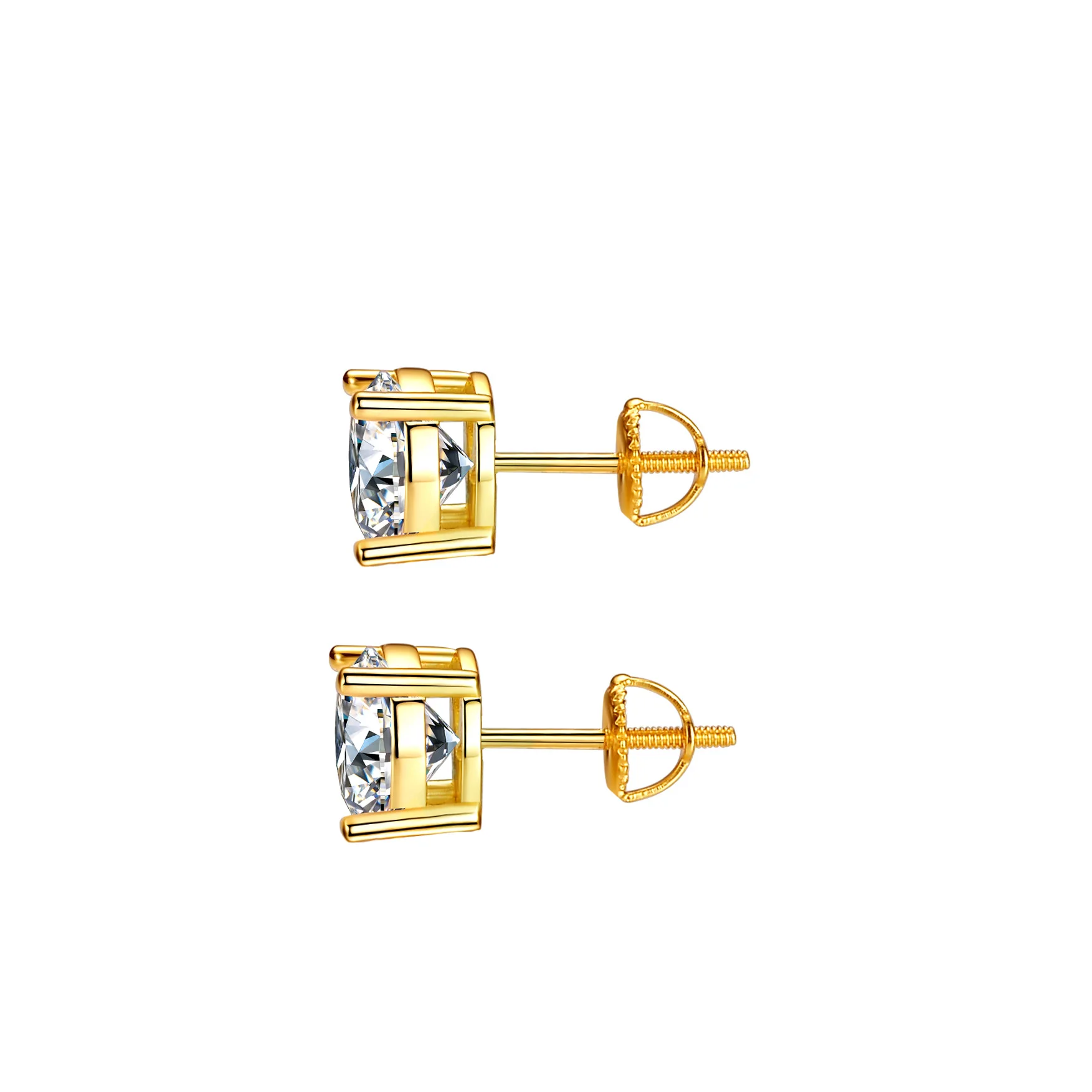 Luxury 100% Real 18k Gold Women's Moissanite Diamond Four Claw Ear Stud Thread Ear Plug