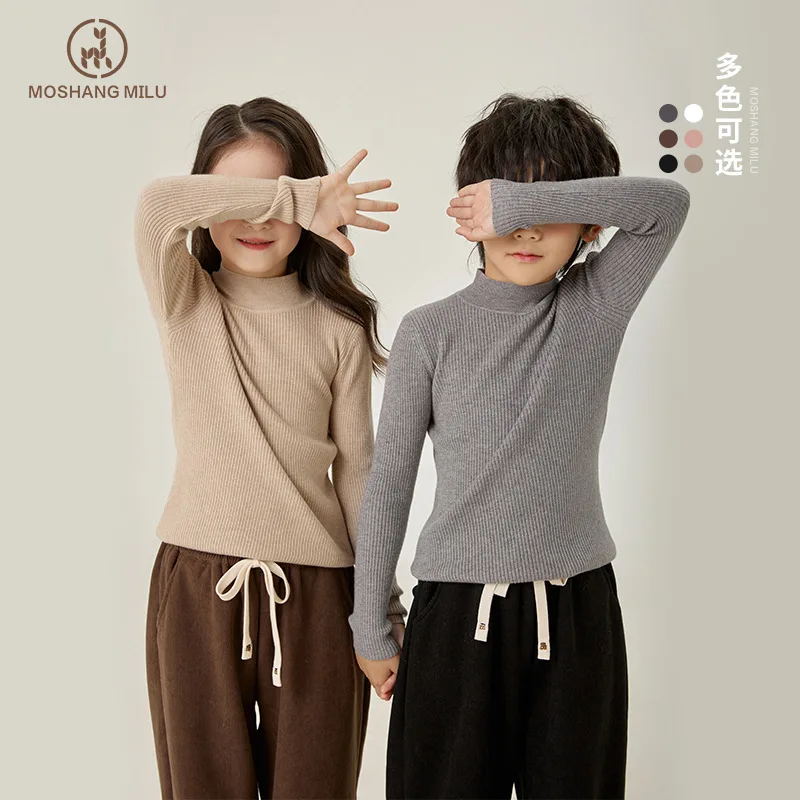 New Kids Pullover T-Shirt Long Sleeve Cotton Crew Neck Undershirt Solid Basic Casual Tops for Boys Girls Spring Autumn 2-12Years