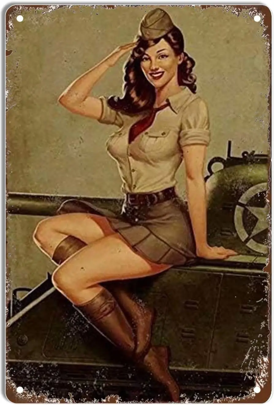 RUUHUYSA Christmas Vintage Metal Tin Sign Pinup Girl World War Ii U.S. Army Conscription Iron Painting Home Family Lovers G sign