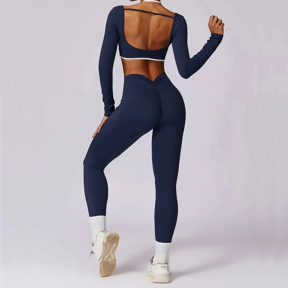 2Pcs Gym Set Women Workout Backless Yoga Suit Women Quick Dry Running Legging Fitness Bra Short-sleeved Shirt Sports Suit Female