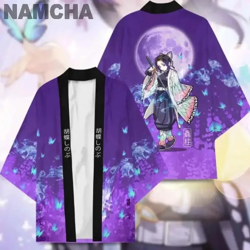 Personajes de Anime Kamado Tanjirou Cosplay capa tipo kimono disfraz Harajuku chaqueta estampada 3D Kamado Nezuko capa tradicional japonesa