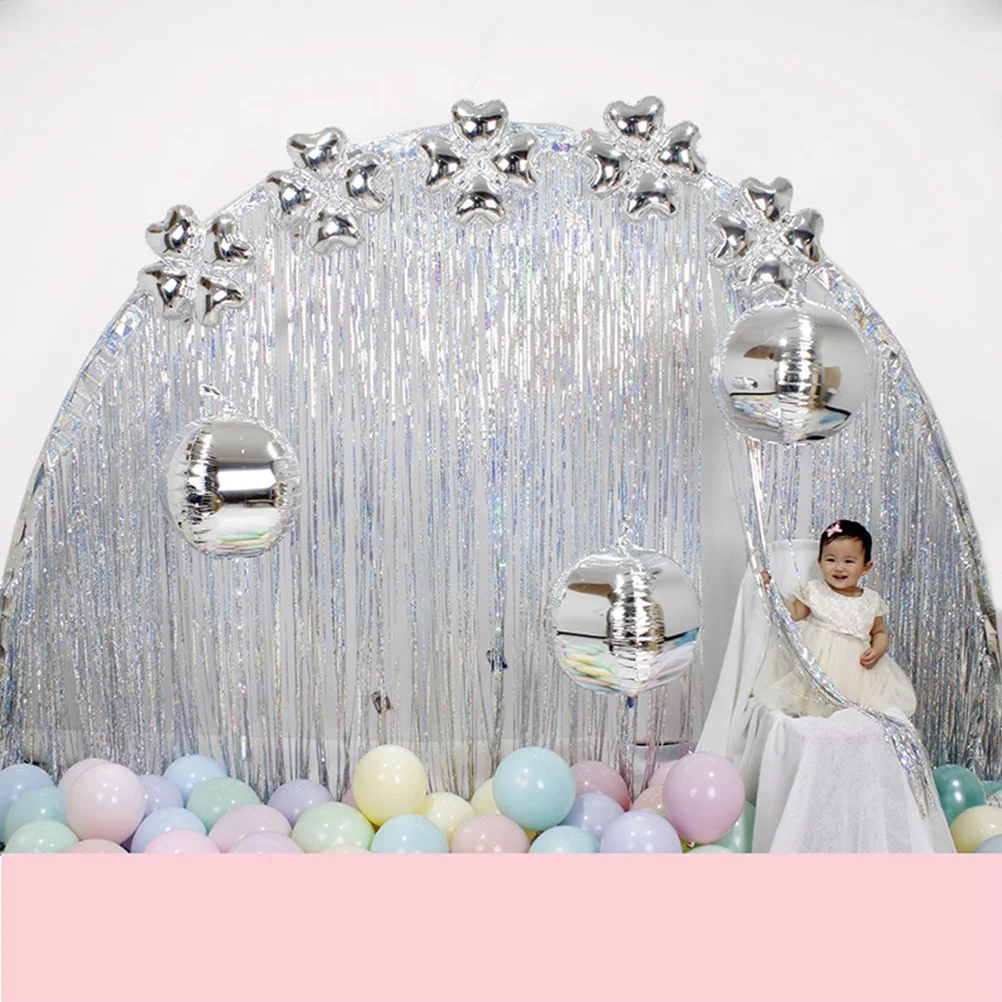 

Table Skirt Decor with Tassel Silver Wedding Party Decorations Thickening PET Material Easy to Carry