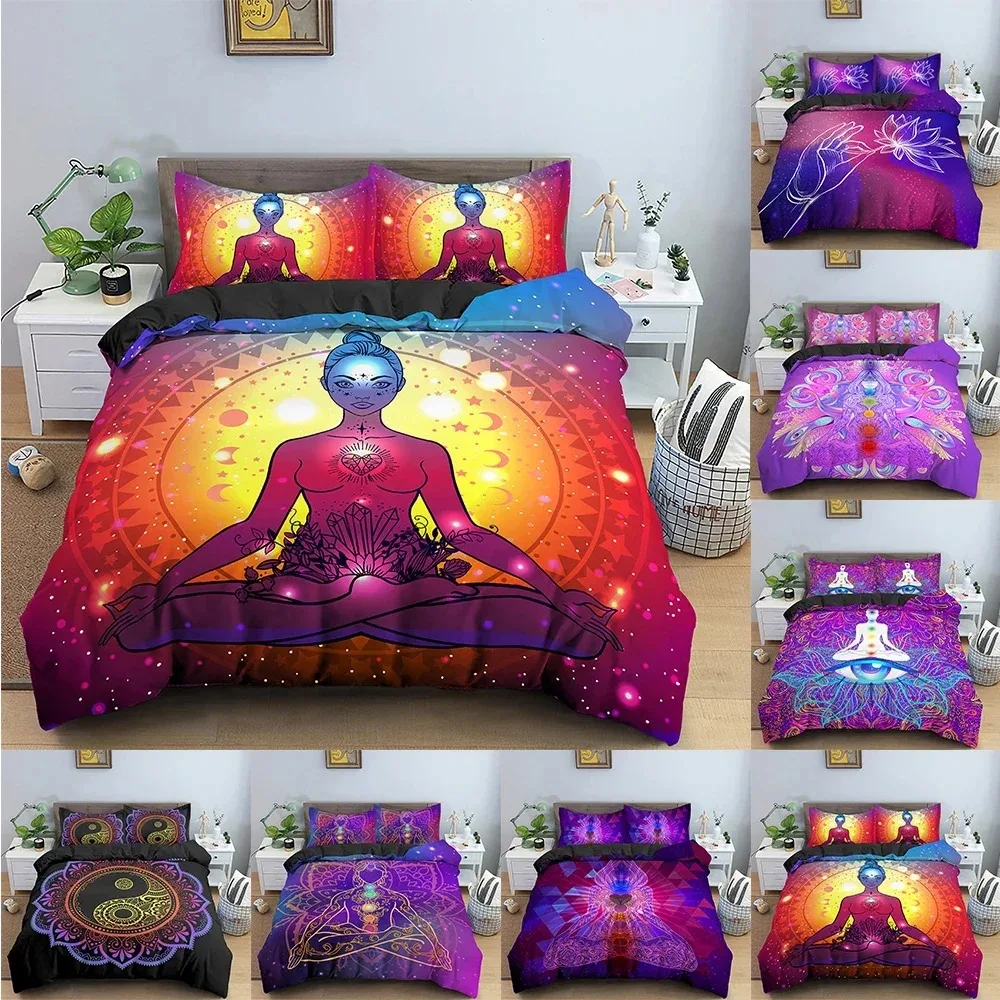 Seven Chakras Buddha Bedding Set Mandala Duvet Cover Bedroom Comforter Covers With Pillowcase Single King Home Textile