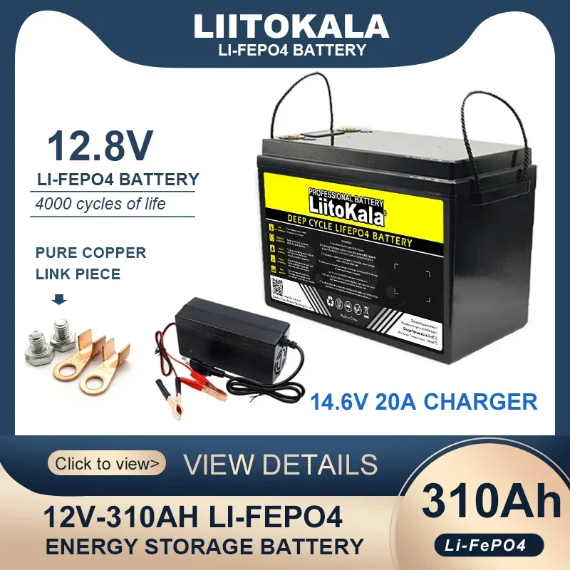 12.8V 310Ah LiFePO4 battery with 12V 4s BMS For RV Campers Golf Cart Off-Road Solar Wind batteries 14.6V 20A Charger duty-free