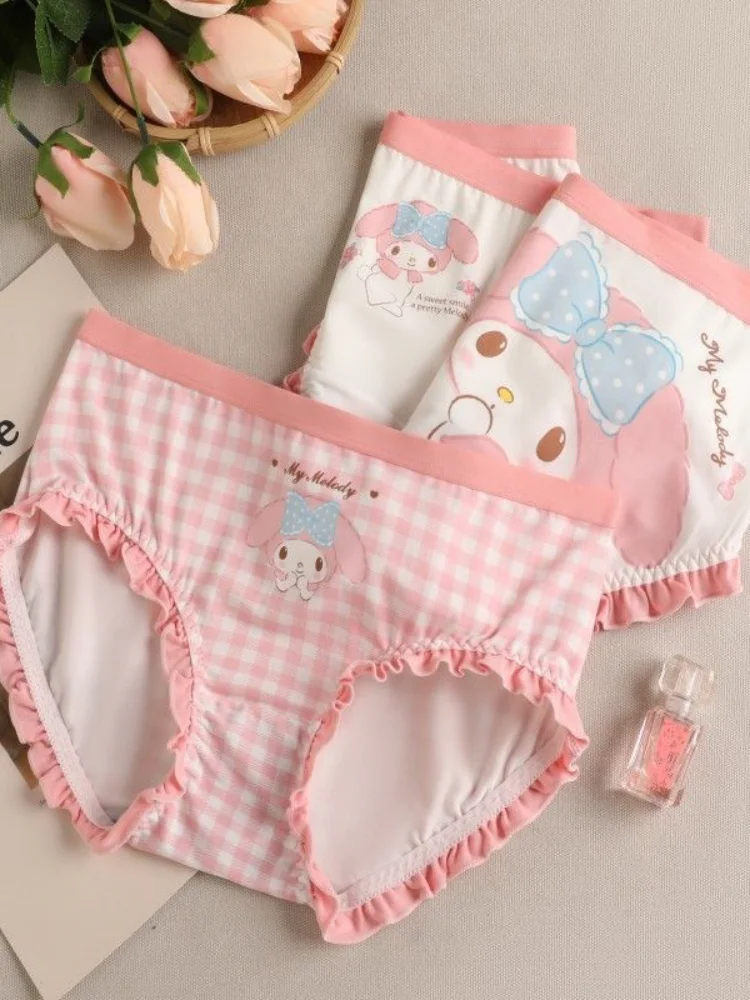 Сексуальные трусики Sanrio My Melody, хлопковые трусы Kuromi, трусики без следов, модные трусики для девочек, студенческие бикини Cinnamoroll, трусики с героями мультфильмов