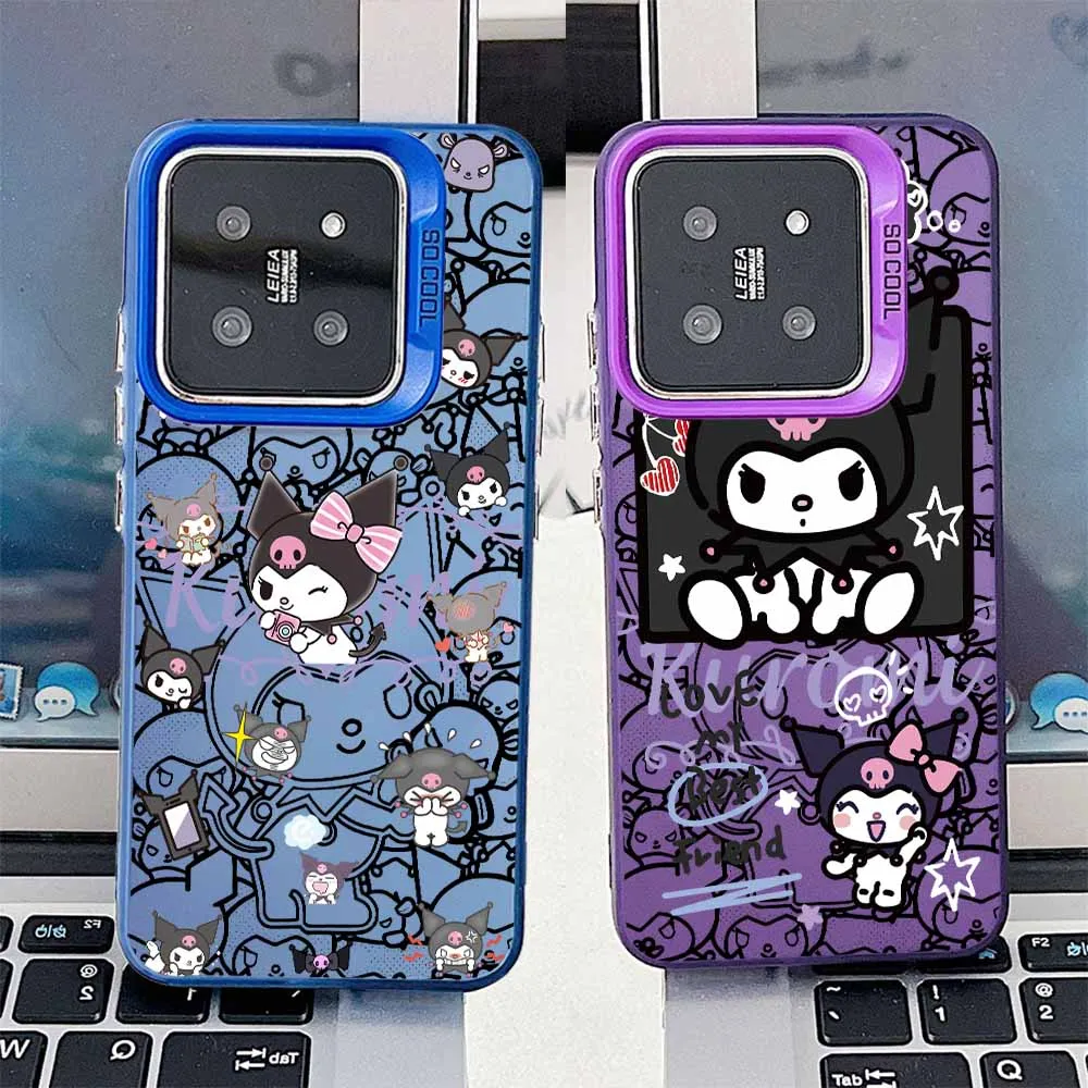 الكرتون لطيف Kuromi ل Xiaomi Poco M3 M2 M4 M5 X3 F5 X6 F6 M6 X7 F7 C31 C40 C75 C55 C65 NFC الملونة الفضة جراب هاتف