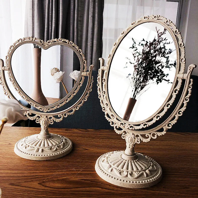 

European retro desktop double-sided makeup mirror dormitory rotating princess mirror large detachable dressing table