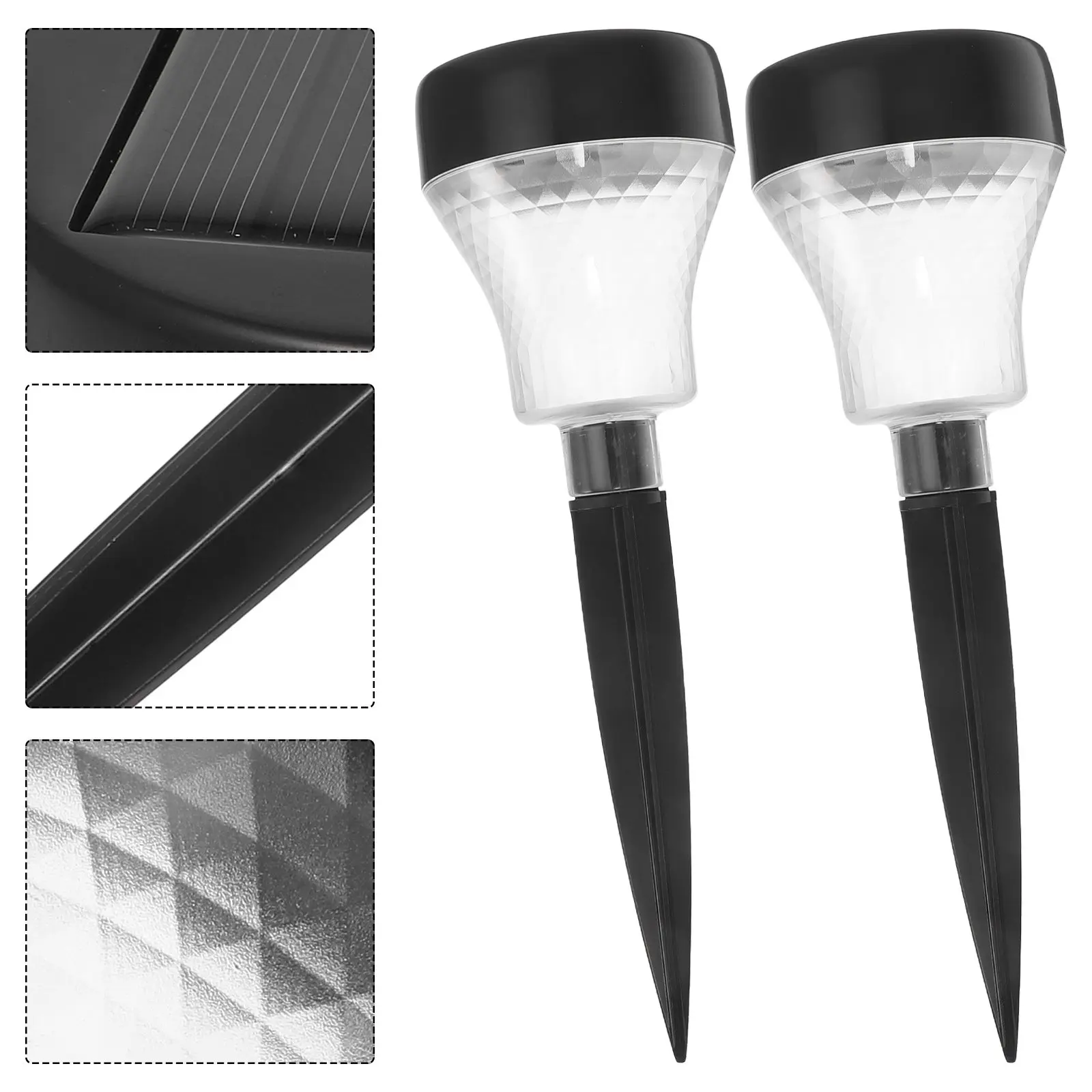 

2 шт. солнечных светильников для газона, яркие лампы для дорожек, черные, из АБС-пластика, водонепроницаемые, для наружного использования, для сада и двора, светодиодные.