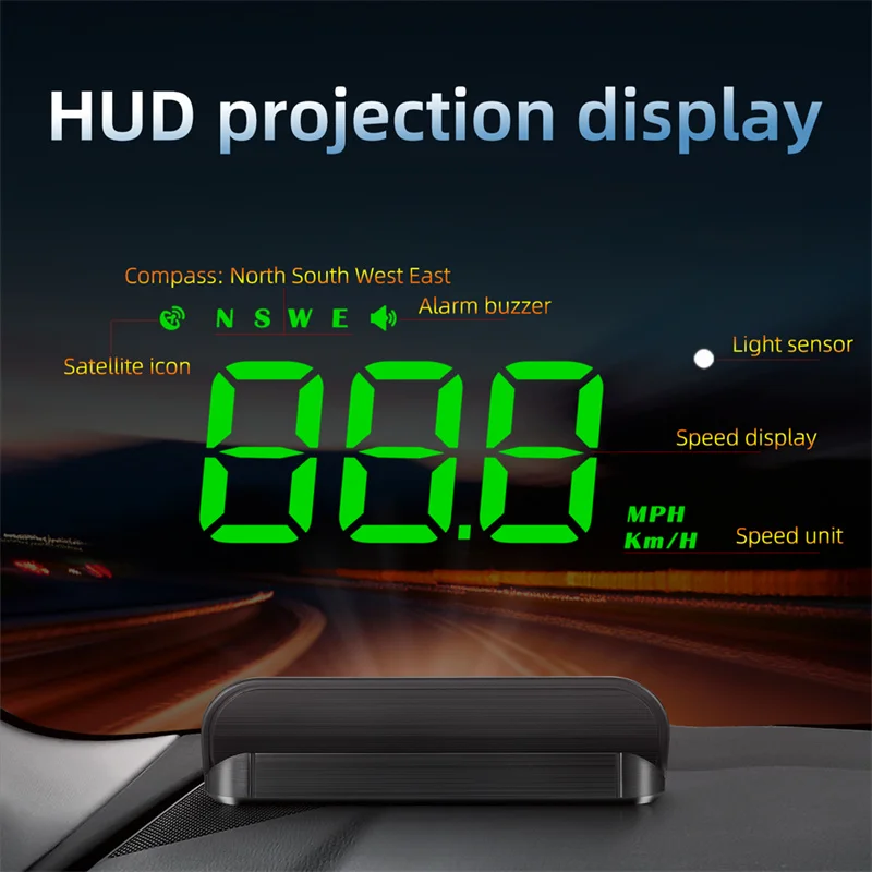 3inch Car HUD Head-up Display GPS Speed Display Wireless New Energy Vehicle Multi-function Instrument Projector White Light Gree