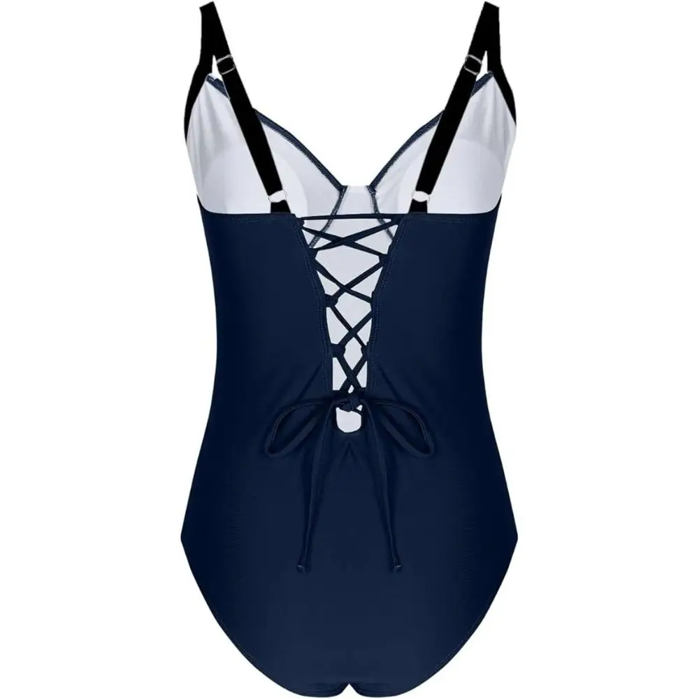 Doux Patchwork body maillot de bain coupe ajustée col en v maillot de bain maillots de bain vêtements de plage combinaison creuse Bikini piscine