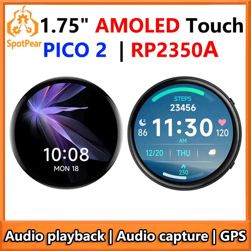

Raspberry Pi Pico 2 RP2350 1.75-inch AMOLED 1.75inch Round TouchScreen Display QMI8658 6-axis GPS