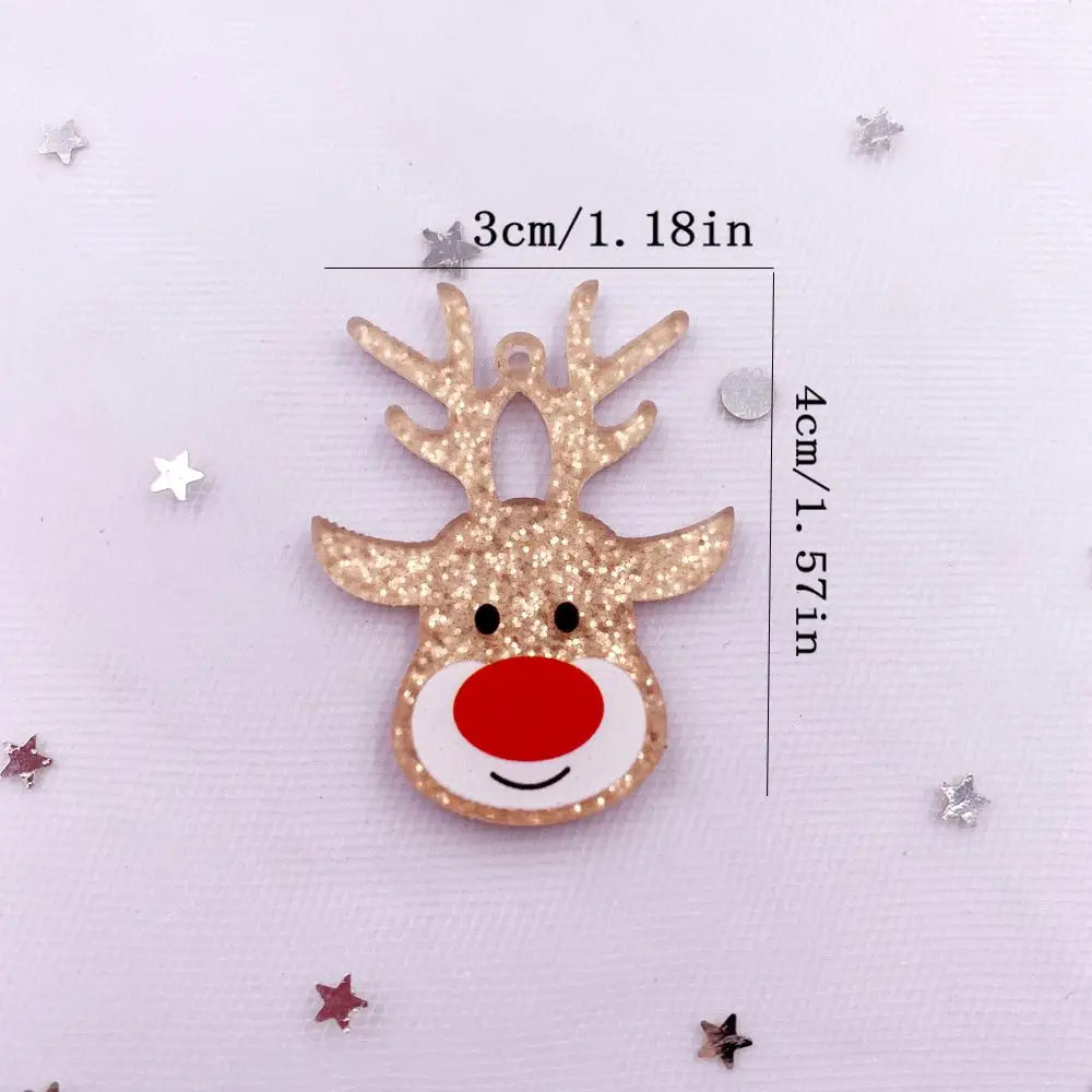 6PCS Colorful Glitter Rainbow Golden Christmas Deer Head Flat back Acrylic Sheet Miniature Pattern Applique DIY Decor Art Crafts