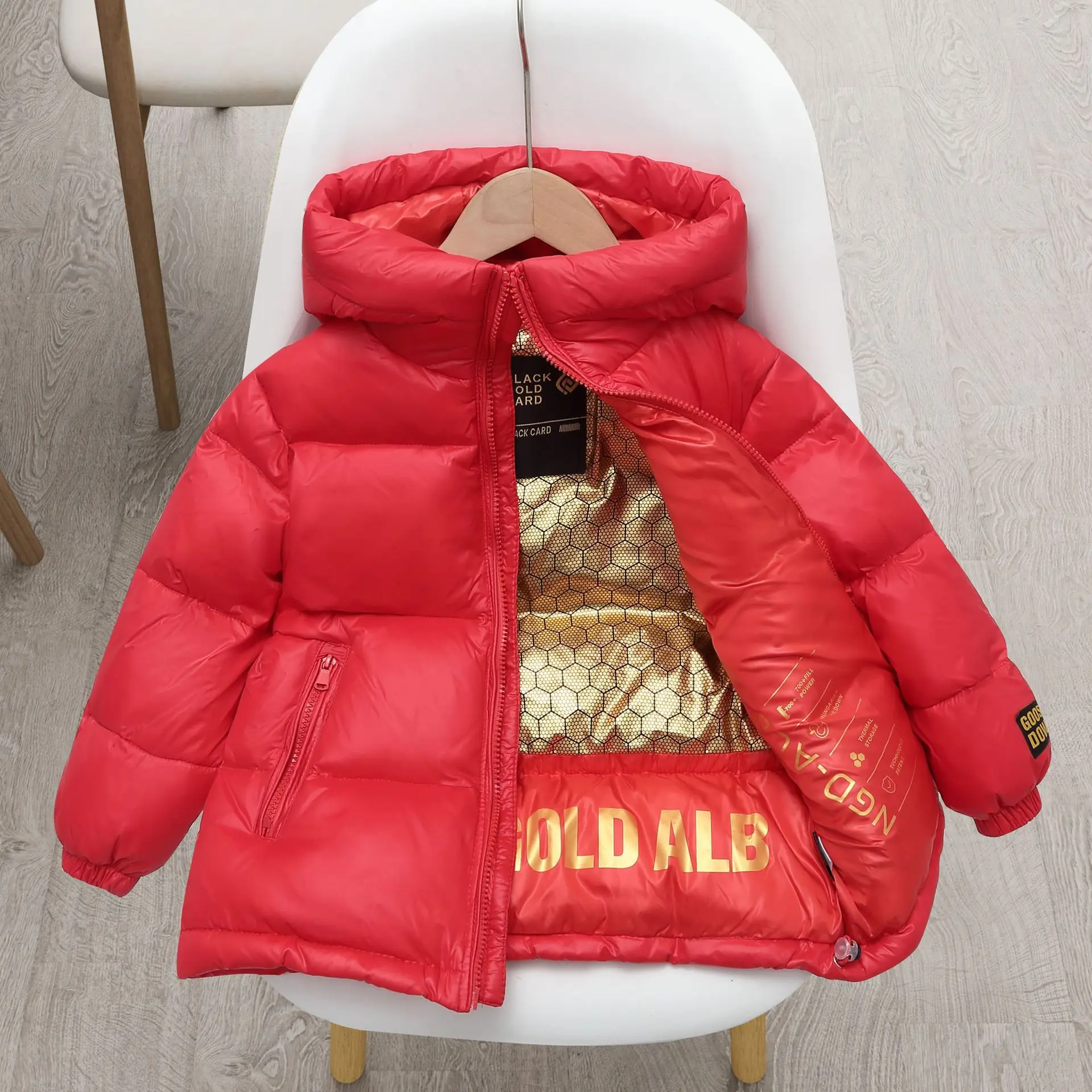 Children\'s Winter New down Jacket Jacket Black Gold down Jacket Boys Girls Middle and Large Children Thickened Short Jacket