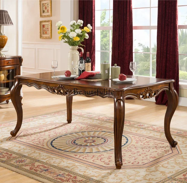 

yj7 American-style Solid Wood Dining Table European-style Rectangular Dining Table Vintage Dining Table