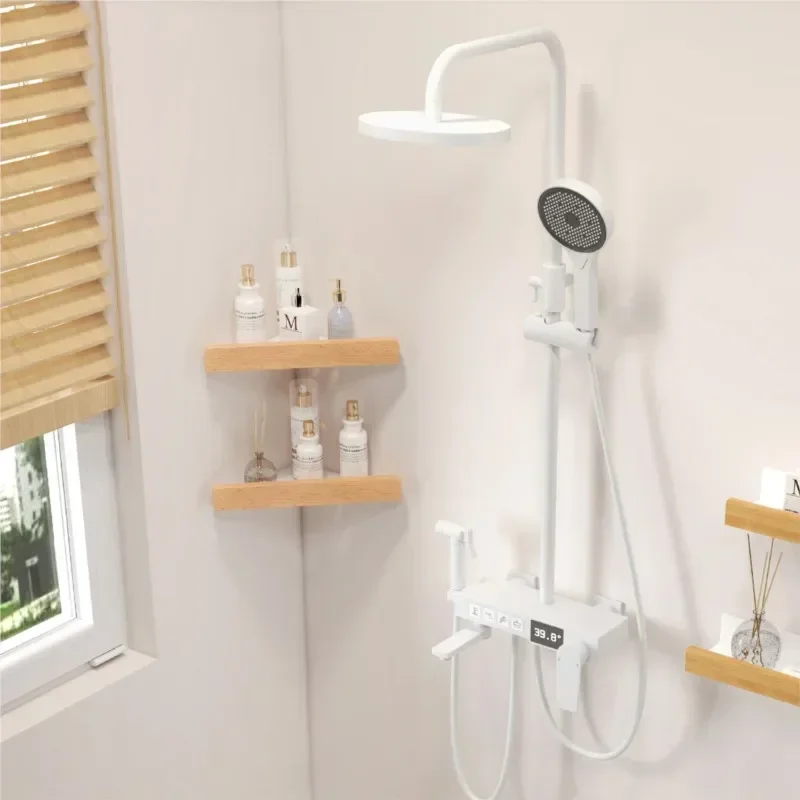 

Bathroom Beech Corner Shelf No Punching Toilet Tripod Storage Rack Waterproof And Moisture-Proof Solid Wood Shelf Storage Tools