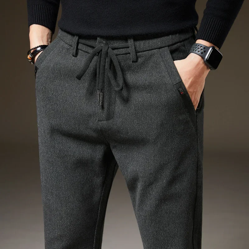 

Men's Winter Fleece Warm Casual Pants Classic Style Thick Cotton Straight-leg Trousers Male Brand Men Clothing