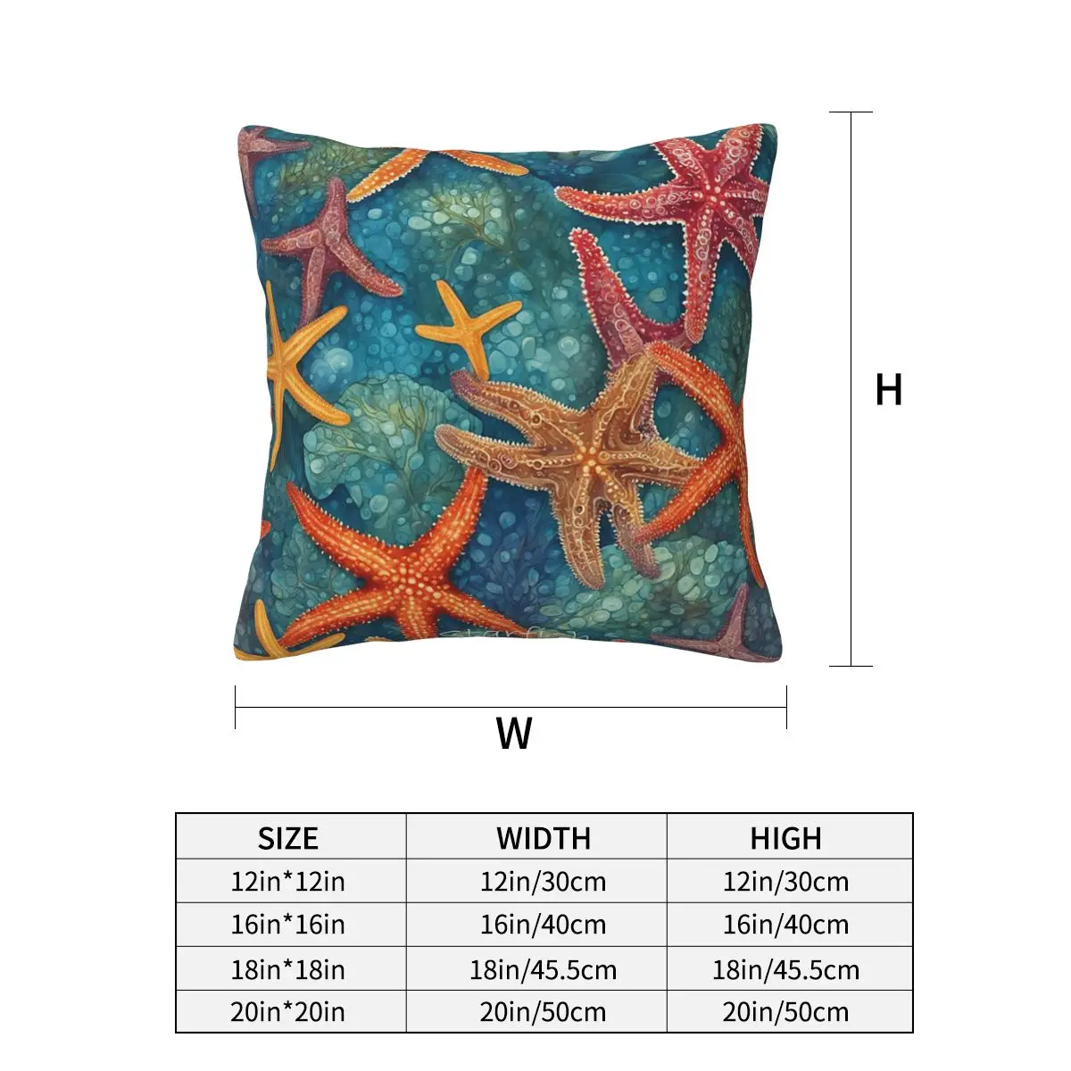 Starfish Square Pillowcase Pillow Cover Cushion Zip Decorative Comfort Throw Pillow for Home Living Room