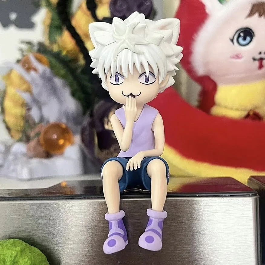 11cm Anime HUNTER HUNTER Killua Zoldyck q-version Sitting posture Action Figure PVC Mode Toy Computer desk ornament Gifts boxed