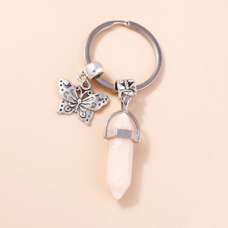 Natürliche sechseckige Säule Stein Schlüsselanhänger Frauen Männer Quarz Opal Kristall Schlüsselanhänger Auge Fatima Hand Sonne Mond Schmuck Party Geschenke – Detail 14