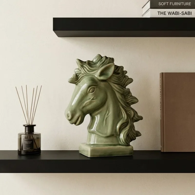 Ceramic Horse Figurine Ceramic Handicraft Horse Head Sculpture Simulation Animal Statue Decorative Figurines Home Decoration