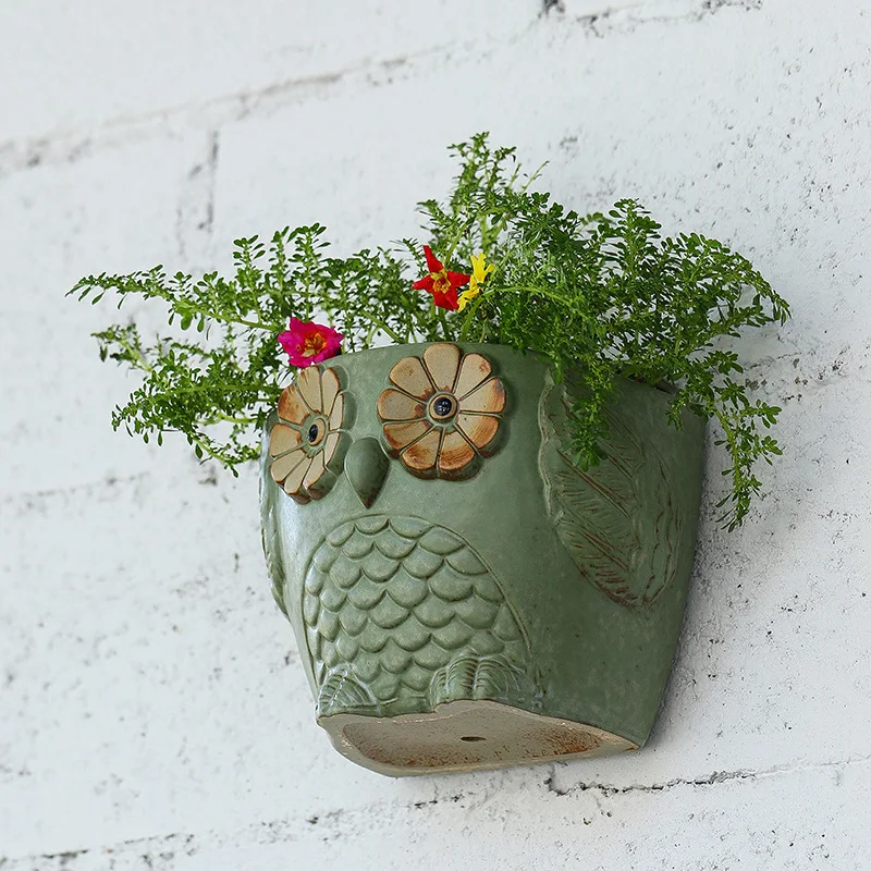 Wall Hanging Ceramic Flower Pot Vintage Flower Pot Hanging Pot Green Pot Container Hanging Wall Hanging Decorative Flower Vessel
