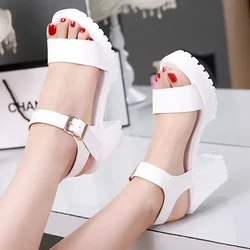 Small Size 32-43 Summer Block High Heels Wedding Shoes Bride Platform Sandals 2026 Women's Thick Bottom Sandals for Office Model