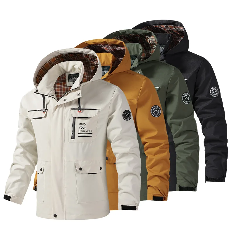 

2025 Men's Casual Work Jacket Spring Autumn Sports Detachable Hoodie Outerwear Casual Jacket