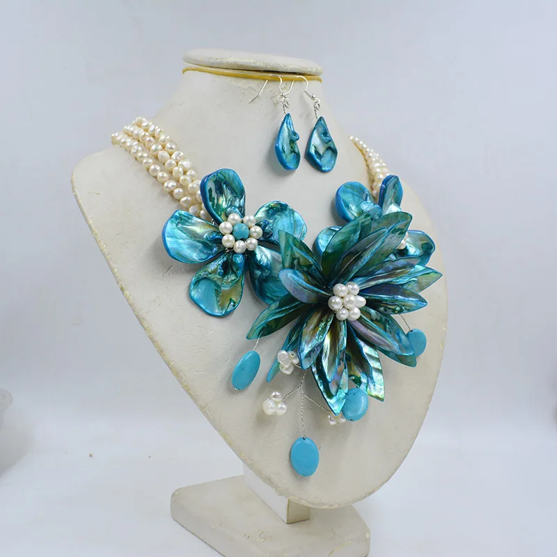 Beautiful Handmade Shell Flower Necklace fit Wedding Jewelry MN-3658