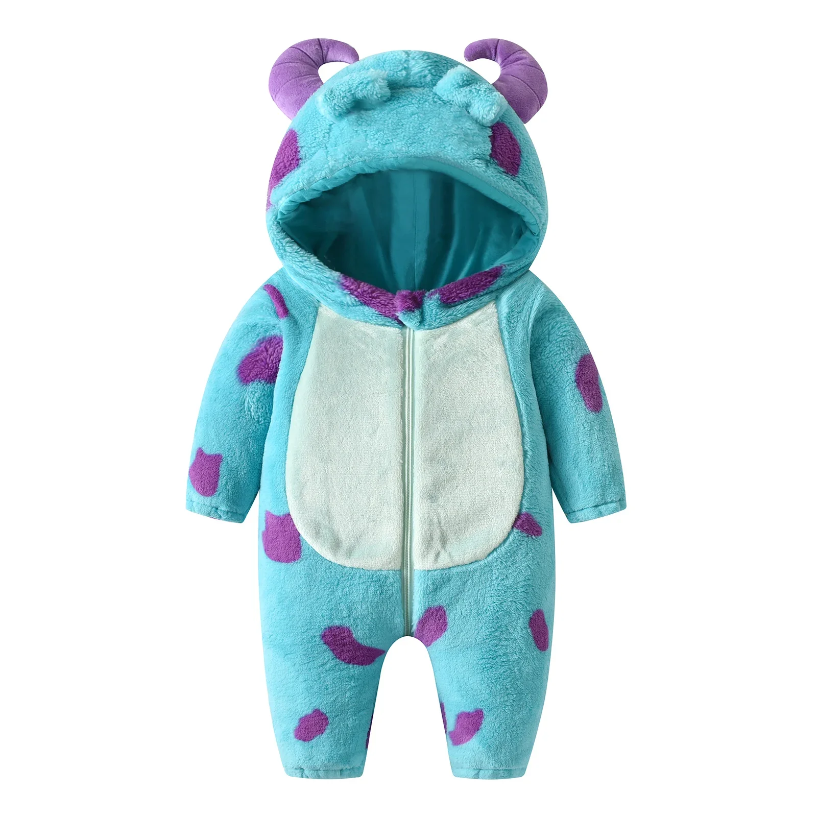 Infant Baby Thicken Horn Hooded Jumpsuit Cartoon Animal Fleece Rompers Warm Toddler Winter Playsuits Clothes Outfits 0-5 Years