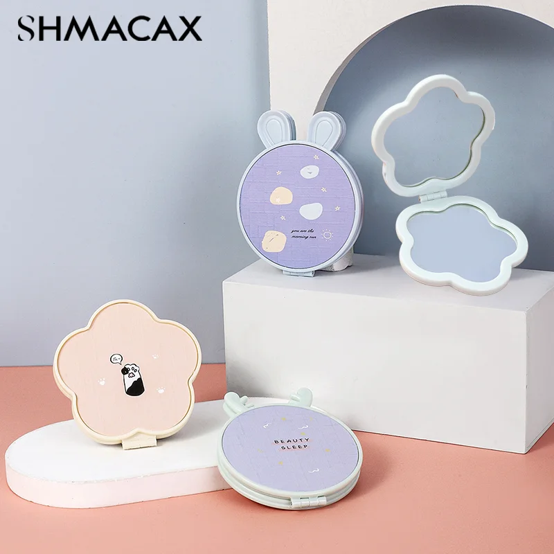 Foldable Makeup Mirror Mini Flowers Makeup Vanity Mirror Portable Hand Mirrors Double-Side Compact Mirror Pocket Cosmetic Mirror